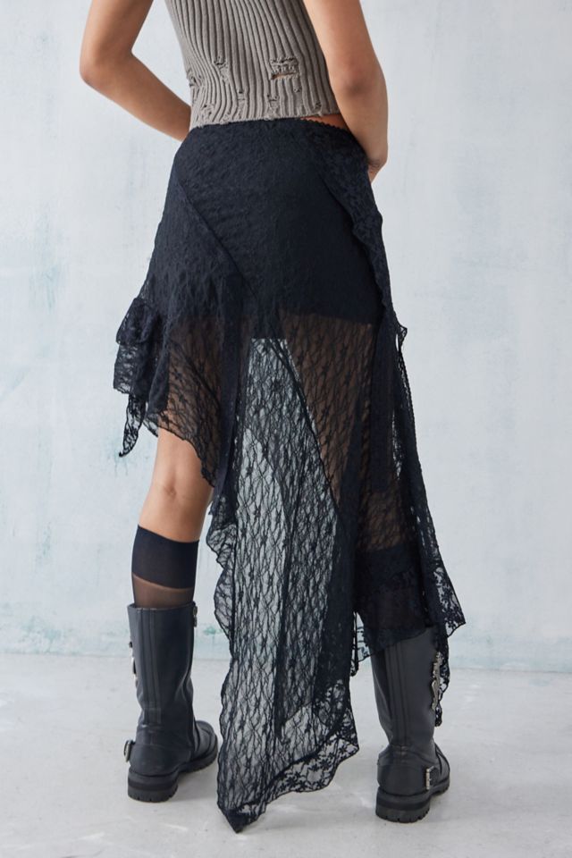 Black lace 2025 asymmetrical skirt