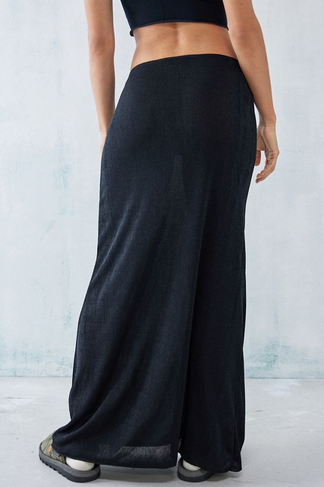 UO Black Ruched Slinky Column Maxi Skirt  #3