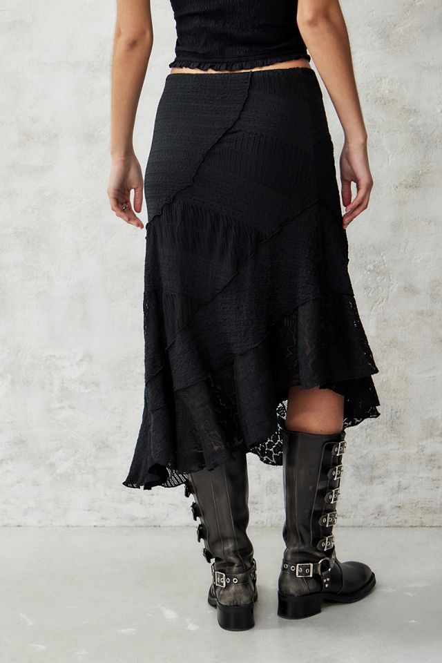 UO Black Asymmetrical Textured Prairie Midi Skirt #3