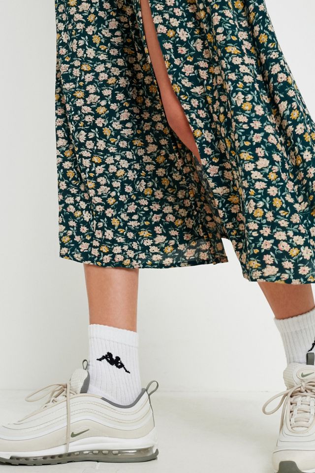 UO Green Ditsy Floral Crinkle Midi Skirt #3