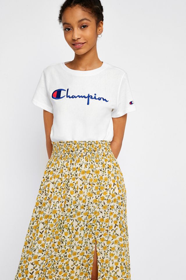 UO Yellow Floral Check Print Crinkle Midi Skirt #3