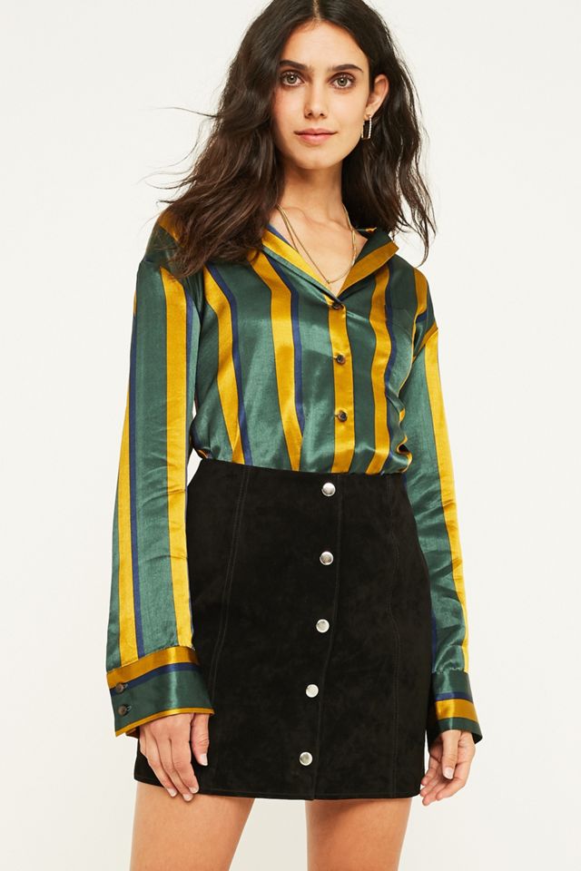 UO Jonie Black Suede Button-Through Skirt #2