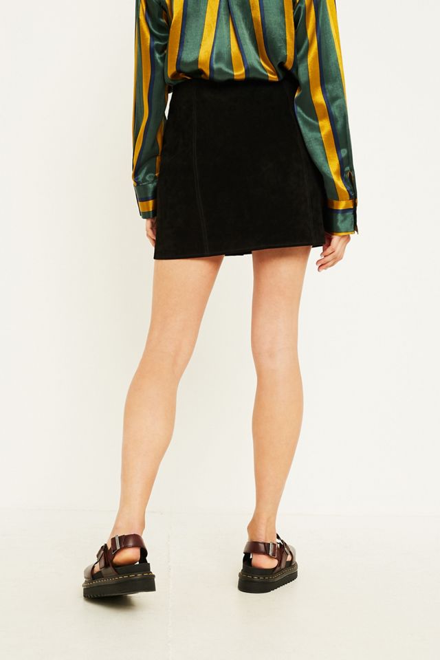 UO Jonie Black Suede Button-Through Skirt #3