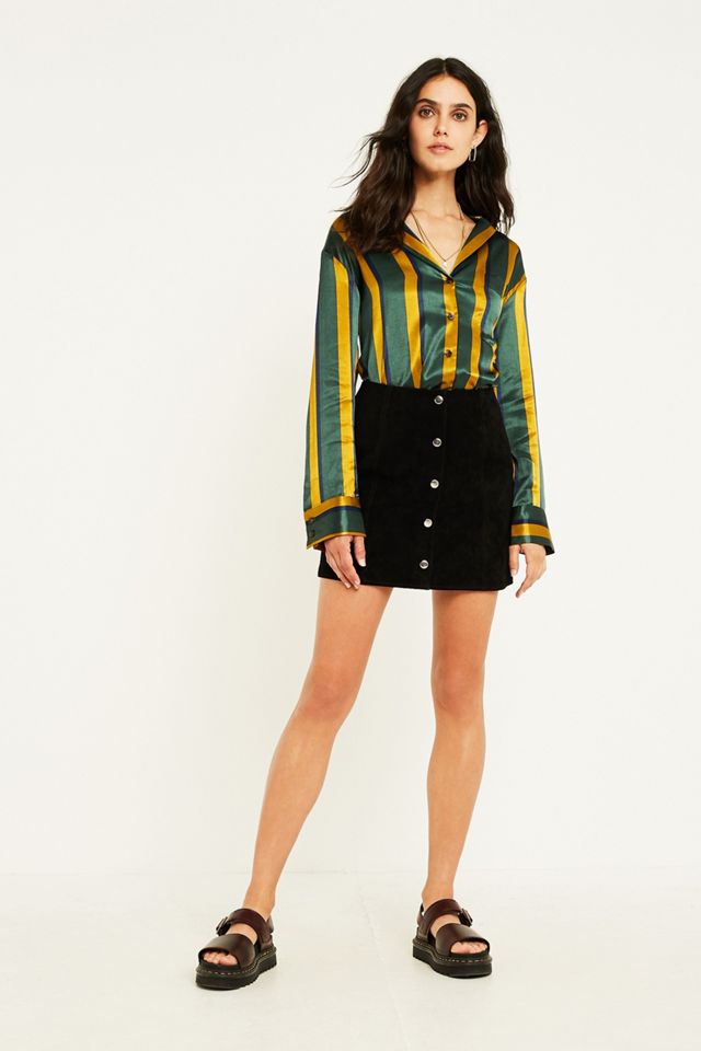 UO Jonie Black Suede Button-Through Skirt #5