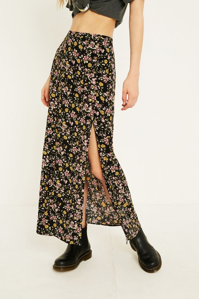 UO - Jupe longue imprimé fleuri avec bouton sur le côté #1