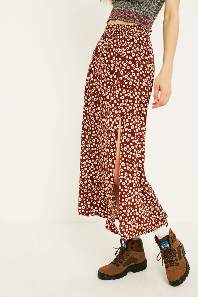UO Maroon Floral Beach Midi Skirt #1