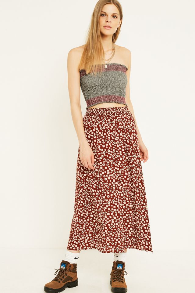 UO Maroon Floral Beach Midi Skirt #2