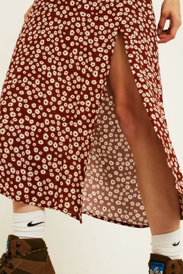 UO Maroon Floral Beach Midi Skirt #3