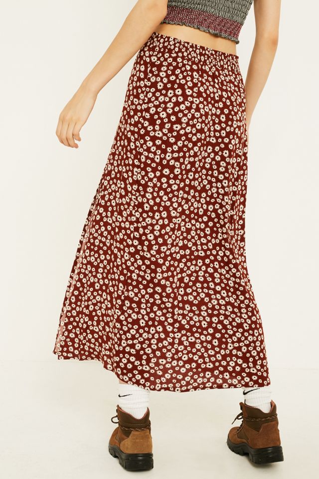 UO Maroon Floral Beach Midi Skirt #4