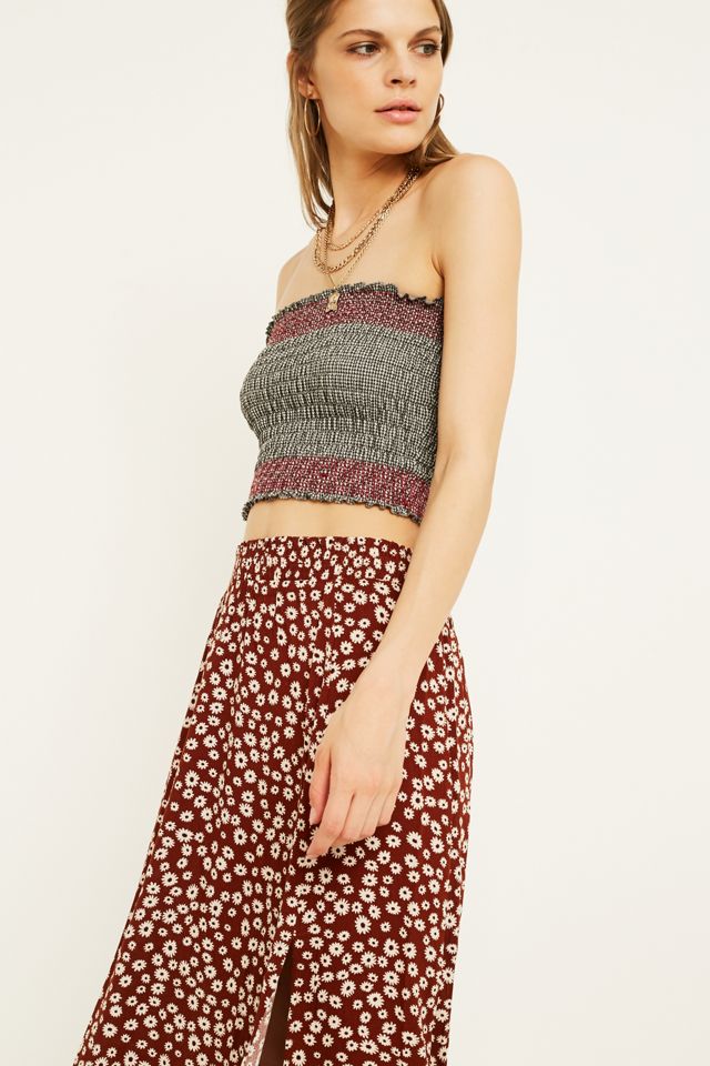 UO Maroon Floral Beach Midi Skirt #5