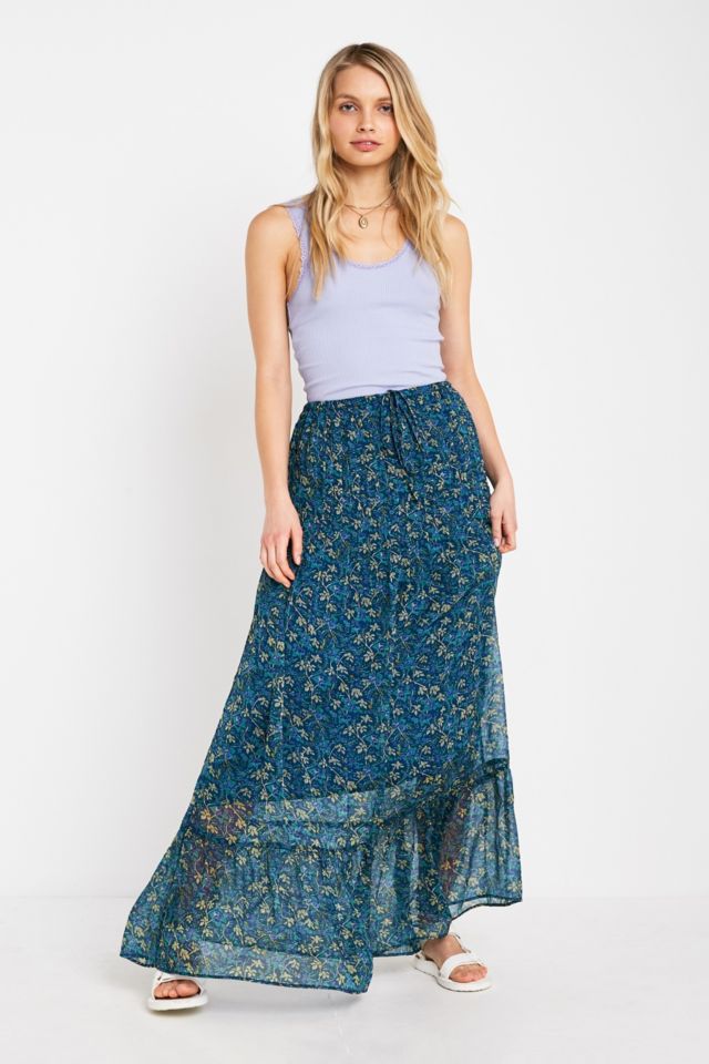 UO Blue Floral Pinktuck Maxi Skirt | Urban Outfitters UK