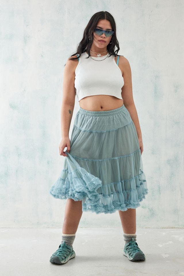 UO Dusty Blue Tulle Midi Skirt #4