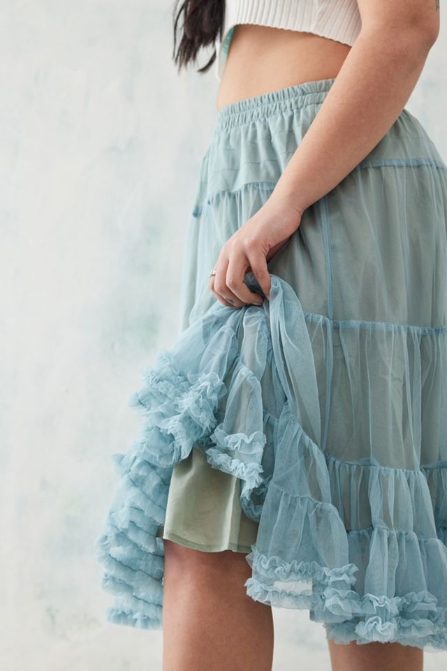 UO Dusty Blue Tulle Midi Skirt #5