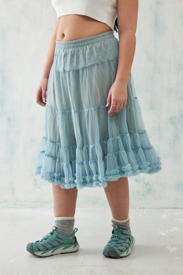 UO Dusty Blue Tulle Midi Skirt #6