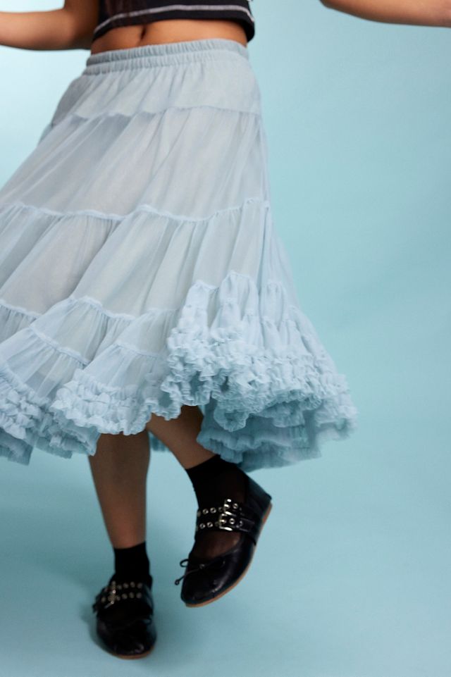 UO Dusty Blue Tulle Midi Skirt #2
