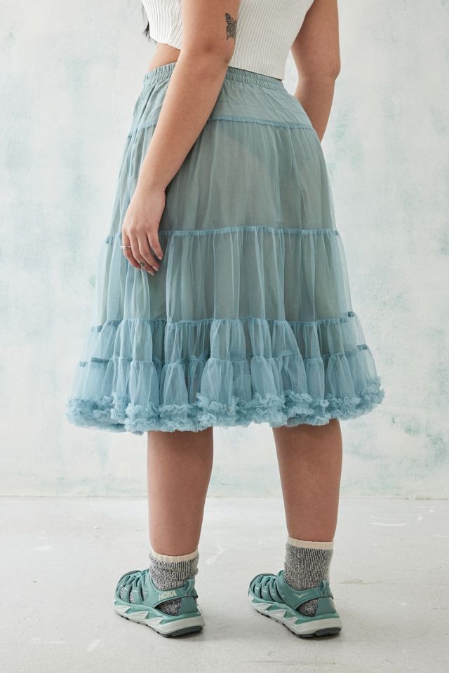 UO Dusty Blue Tulle Midi Skirt #7