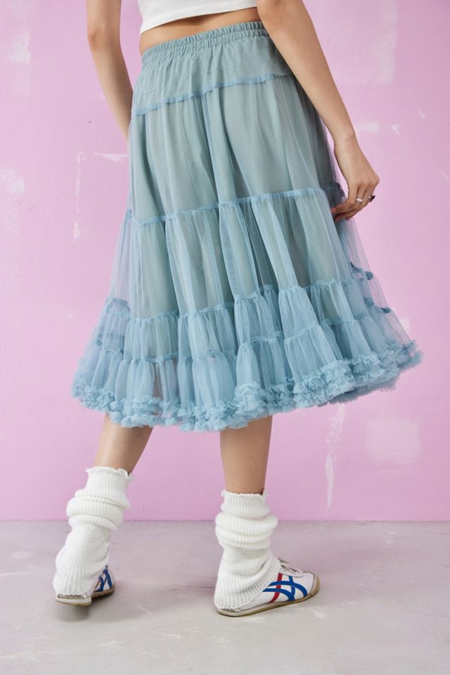 UO Dusty Blue Tulle Midi Skirt #3