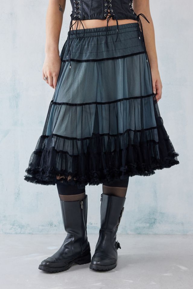 Black layered outlet tulle midi skirt