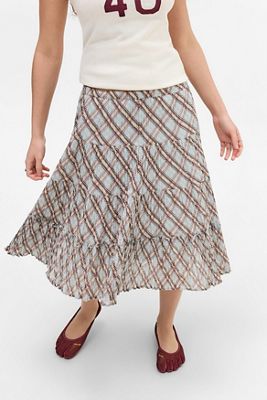Falda Midi Awkward Arrugada a Cuadros Betty de UO