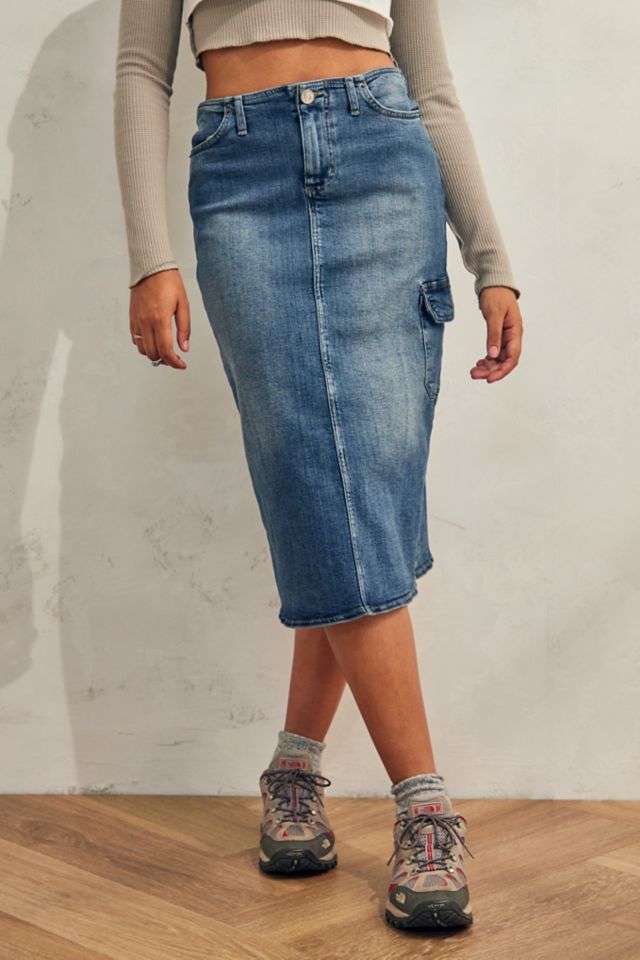 Bdg Denim Cargo Midi Skirt Urban Outfitters Uk 3387