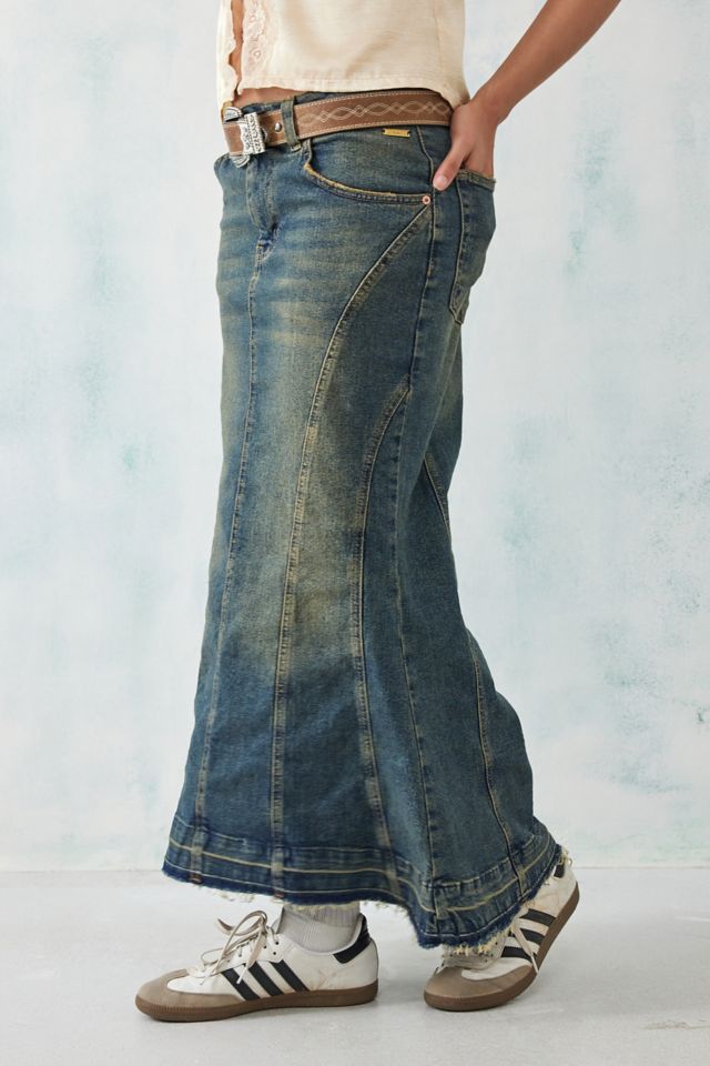 Long denim fishtail clearance skirt