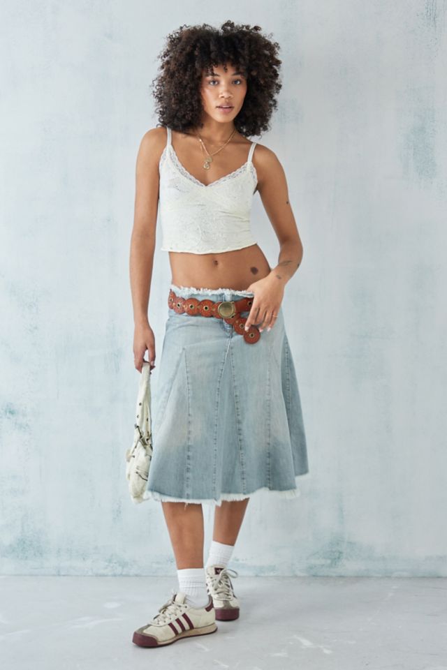 Denim mini hotsell godet skirt