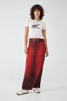 BDG Red Belted Denim Column Maxi Skirt Urban Outfitters UK