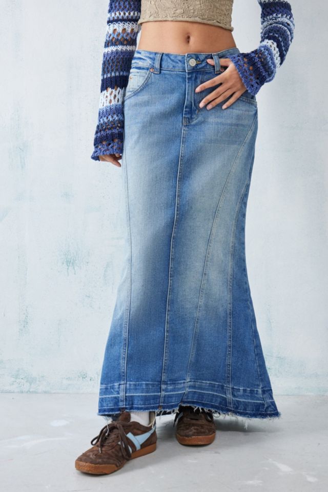 Long blue jean skirts urban outlet outfitters