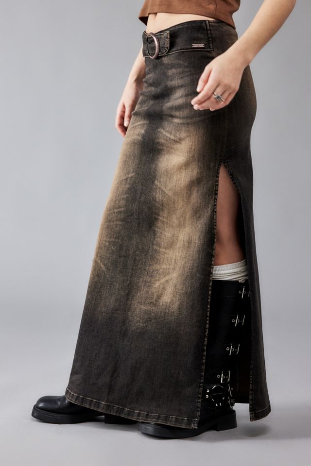 BDG Black Tinted Missy Denim Belted Maxi Skirt | Urban Outfitters UK