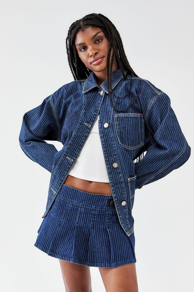 UO Pinstripe Denim Pleated Mini Skirt Urban Outfitters UK