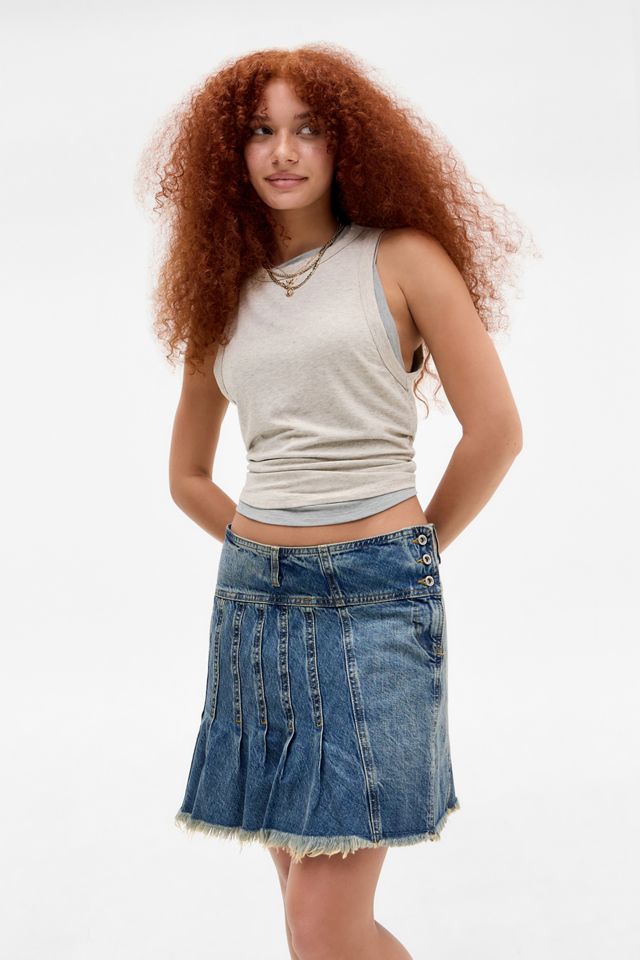 【BAON】Rancho pleated denim banding midi skirt Pleated denim skirt | Gaudì