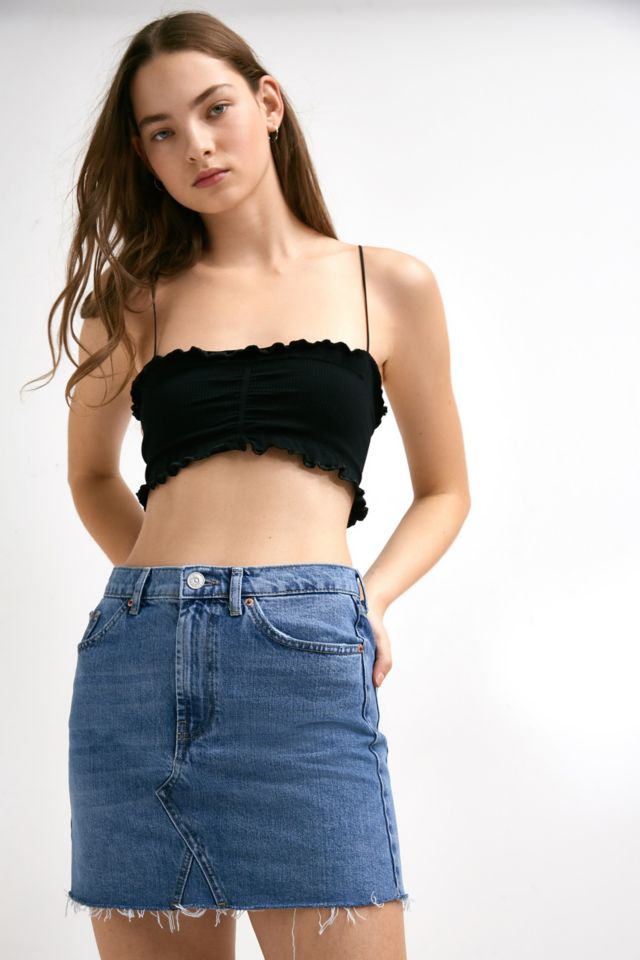 Notched denim shop mini skirt