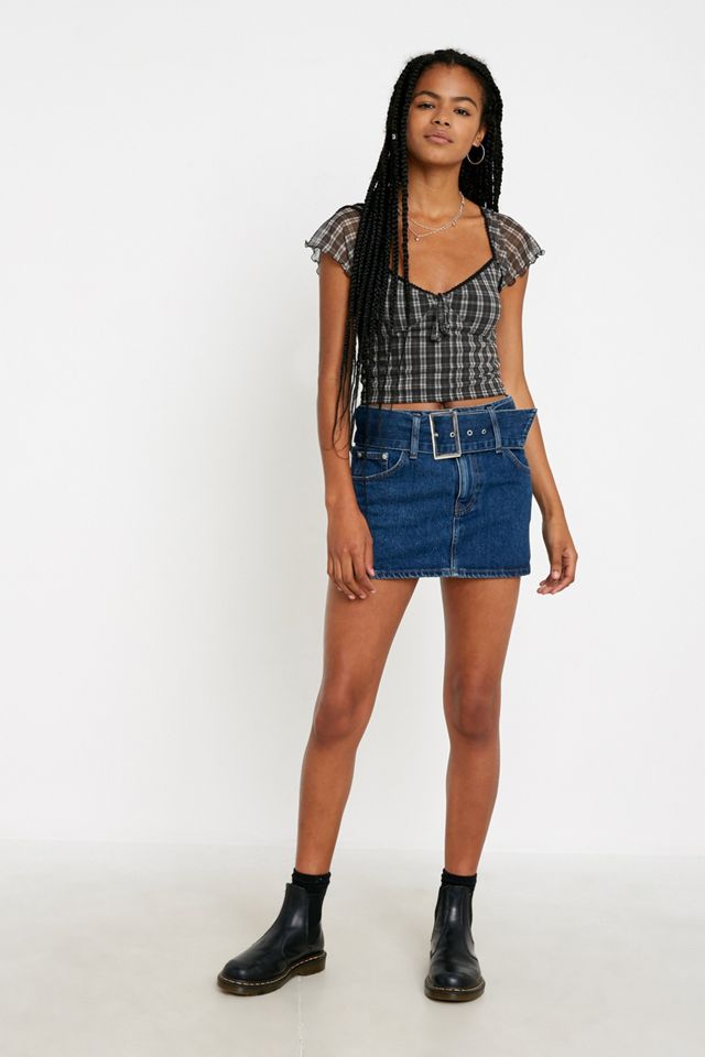 UO Belted Denim Super Mini Skirt #3