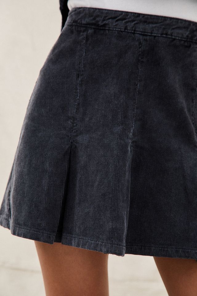 BDG Boxy Pleated Black Corduroy Kilt Mini Skirt #1