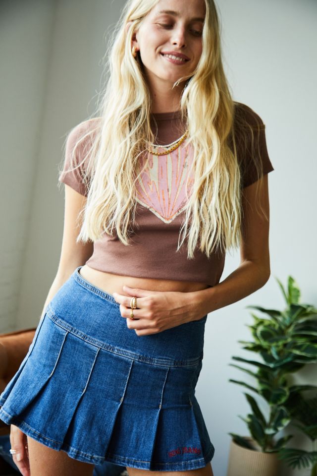 Pleated denim on sale skirt urban outfitters