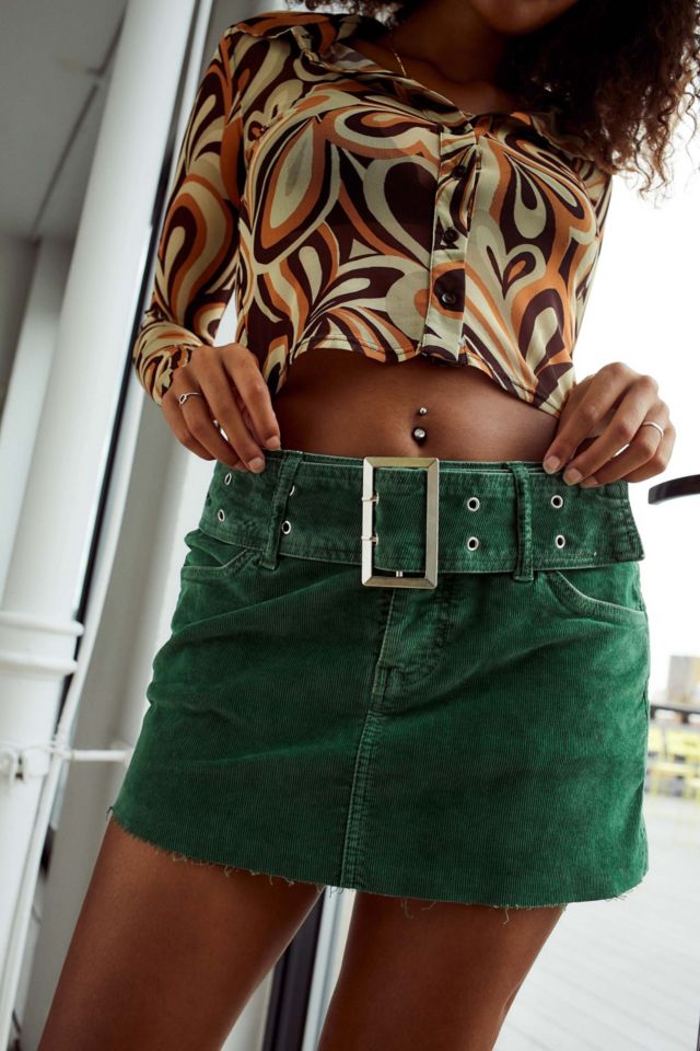 Green shop corduroy skirt