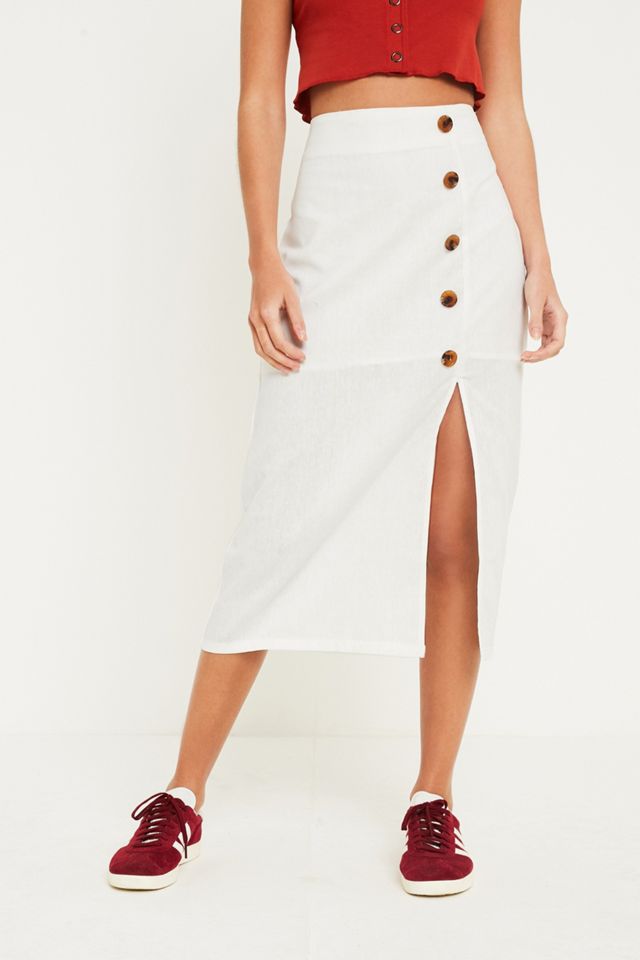 BOG Collective Side Button Linen Midi Skirt #1