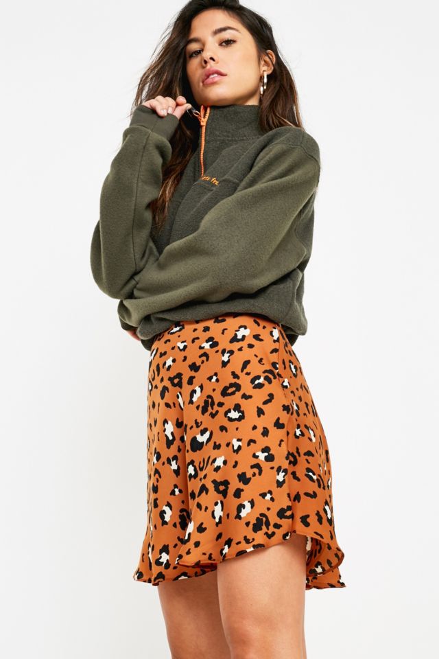 UO Leopard Print Flippy Satin Mini Skirt