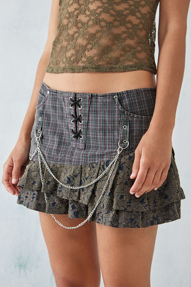 UO Lace-Up Front Chain Mini Skirt