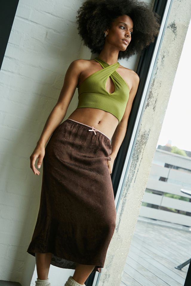 Chocolate satin hotsell midi skirt