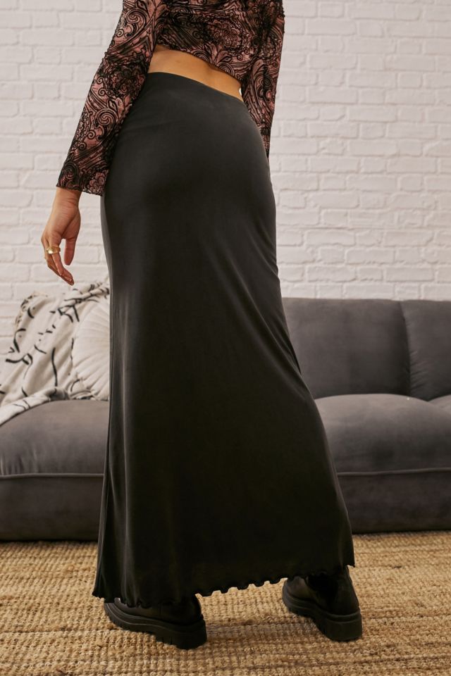 UO Black Mesh Split Thigh Maxi Skirt