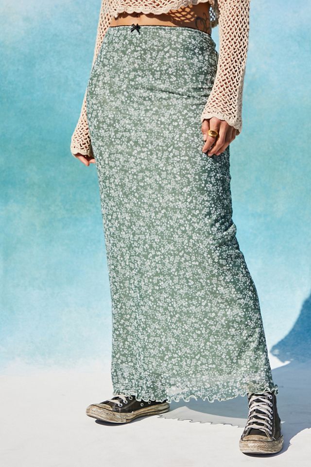 UO Blue Ditsy Floral Mesh Maxi Skirt  #1