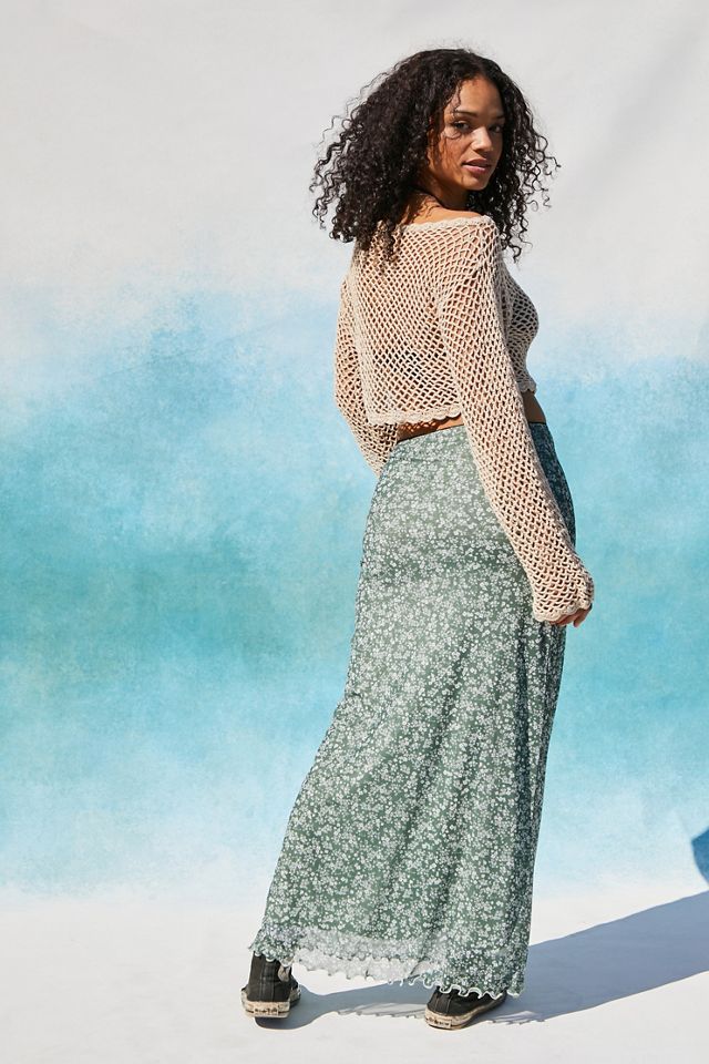 UO Blue Ditsy Floral Mesh Maxi Skirt  #2