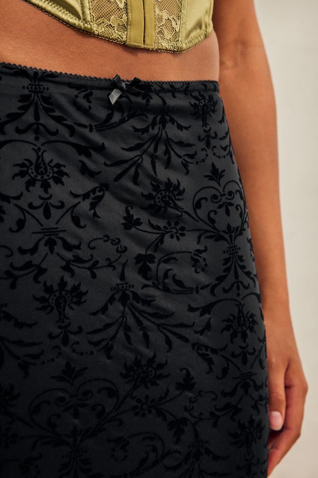UO Black Floral Flocked Mesh Midi Skirt #3
