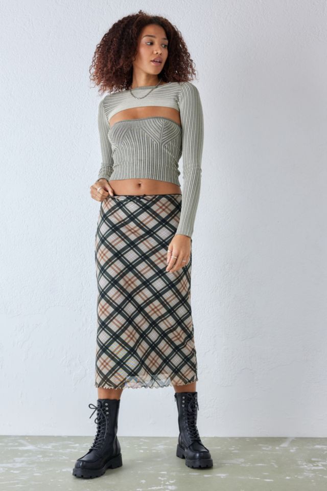 Check midi clearance skirt