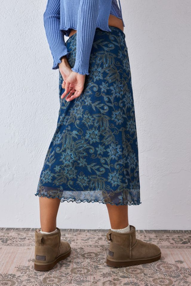 UO Dark Blue Paisley Mesh Midi Skirt #2