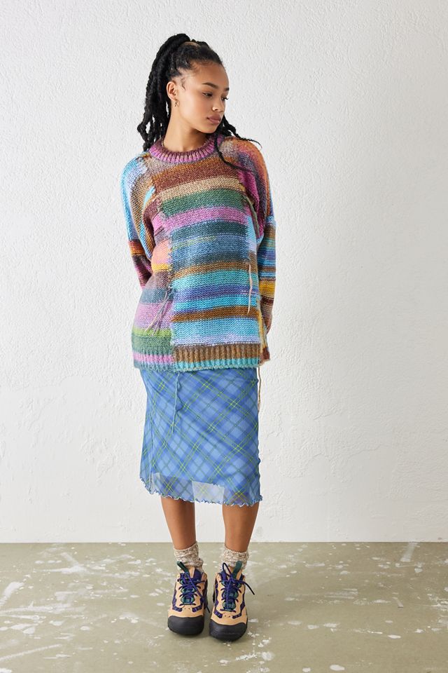UO Blue Check Gonna Midi a maglia goffa #1