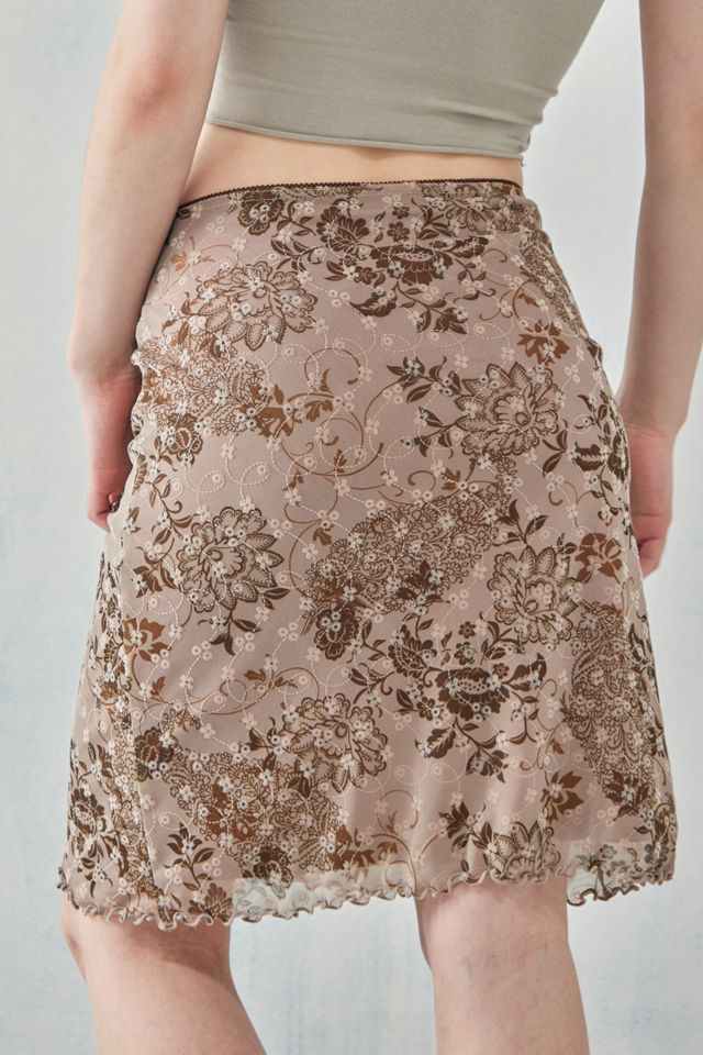 UO Brown Floral Super Awkward Mesh Midi Skirt | Urban