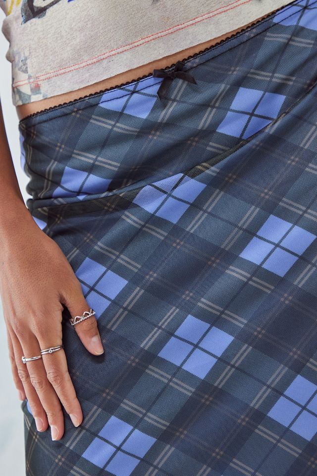 UO Blue Check Super Awkward Mesh Midi Skirt #3