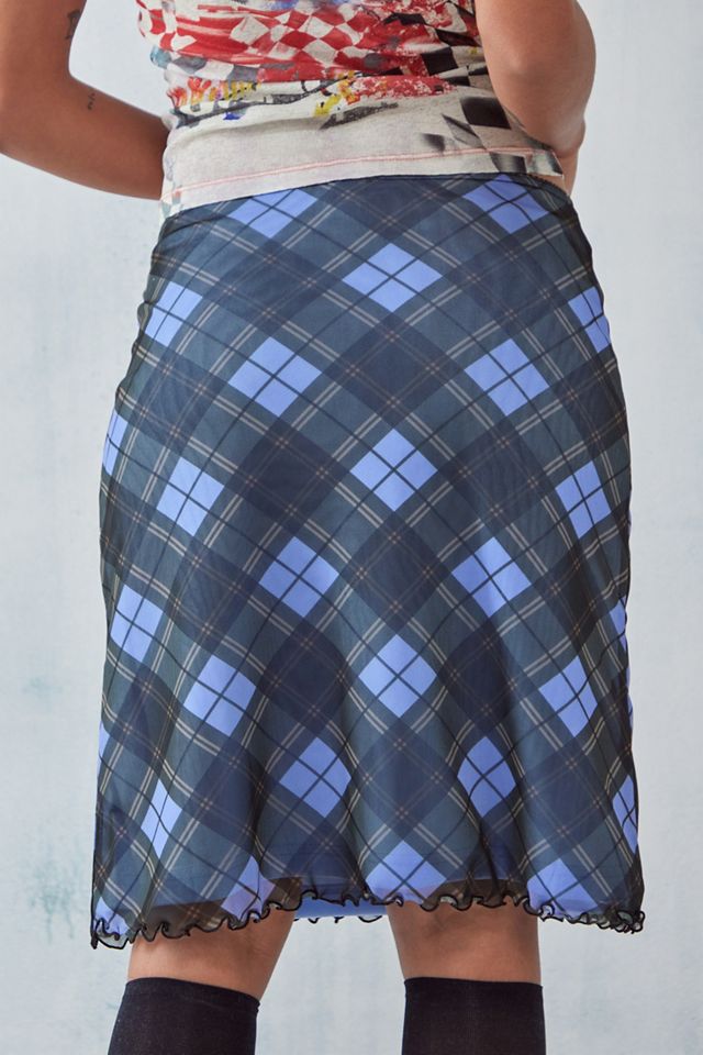 UO Blue Check Super Awkward Mesh Midi Skirt #4